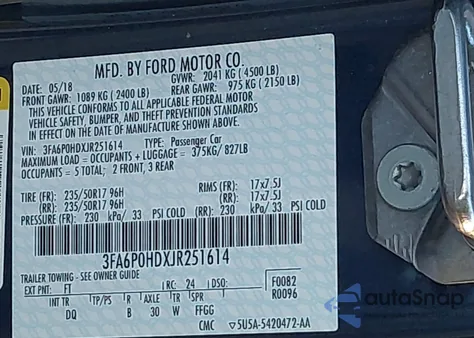 2018 Ford Fusion Se from USA, damaged, VIN 3FA6P0HDXJR251614